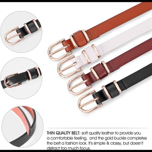 Set of 4 Womens Thin Belts SANSTHS Skinny Leather Belt with Gold Alloy Buckle main image 4